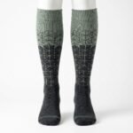 Men’s Merino Wool Compression Socks in sage green and charcoal with geometric pattern