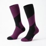 Men’s purple and black Merino Wool Compression Socks with geometric color-block design