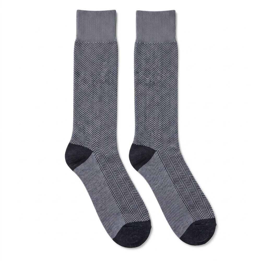 Lehvera gray merino wool dress socks for men with reinforced dark toe and heel