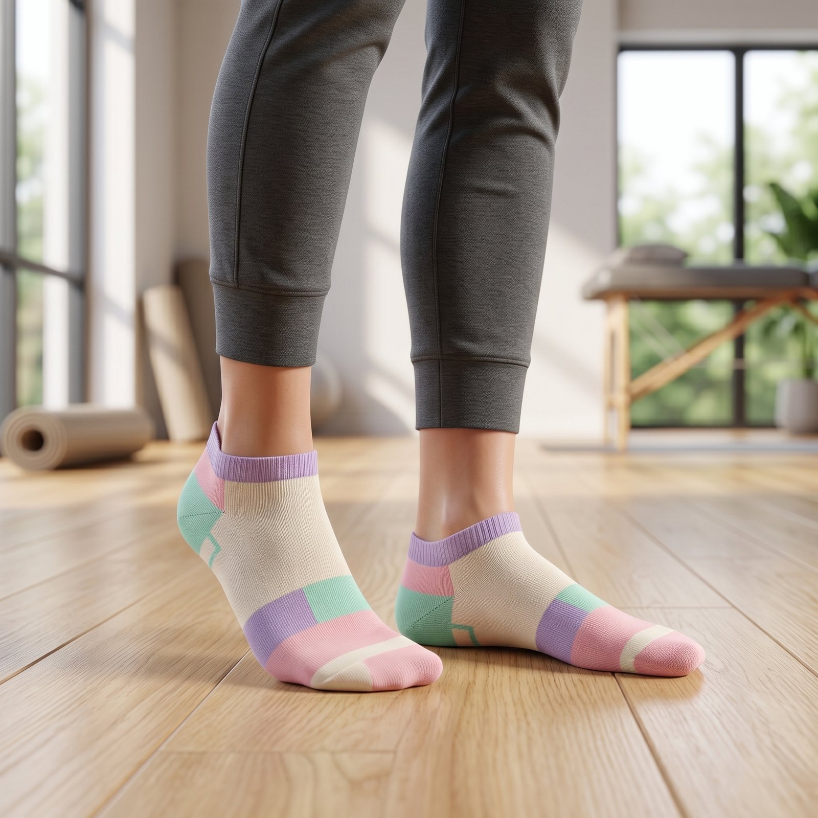 Pastel Color Block Ankle Socks for Women Pair of pastel color block ankle socks in cream, pink, mint green and lavender