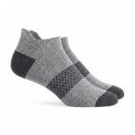 Gray ankle socks with black honeycomb pattern, reinforced heel and toe, and low-cut athletic design