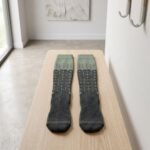 Men’s Merino Wool Compression Socks in sage green and charcoal with geometric pattern
