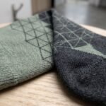 Men’s Merino Wool Compression Socks in sage green and charcoal with geometric pattern