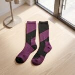 Men’s purple and black Merino Wool Compression Socks with geometric color-block design