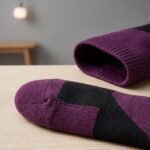Men’s purple and black Merino Wool Compression Socks with geometric color-block design