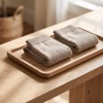 Merino wool compression socks in beige taupe herringbone knee-high design