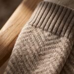 Merino wool compression socks in beige taupe herringbone knee-high design