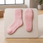 Pink Pilates socks with non-slip grip dots and textured knit design