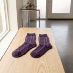 Lehvera men purple merino wool socks with geometric lattice pattern