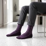 Lehvera men purple merino wool socks with geometric lattice pattern